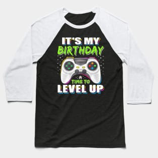 Its My Birthday Boy Time To Level Up Video Game Boys Baseball T-Shirt